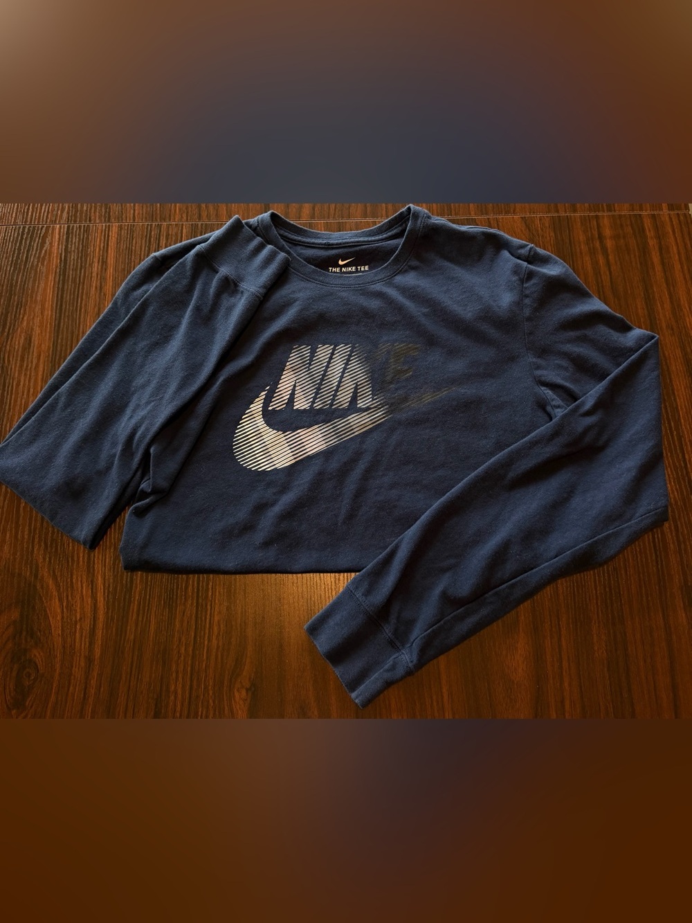 Nike Men’s Navy The Nike Tee Long Sleeve Dri-Fit with Striped Logo Size M
